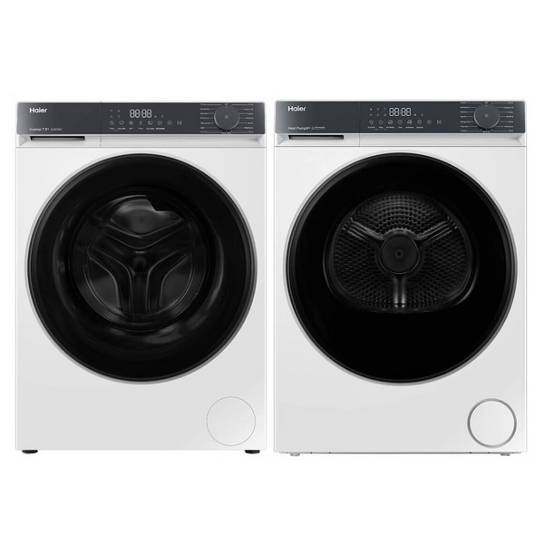 Haier 300 Series 7.5kg Front Load Washer and 8kg Heat Pump Dryer Laundry Package HWF75KW1HDHPS80KW1