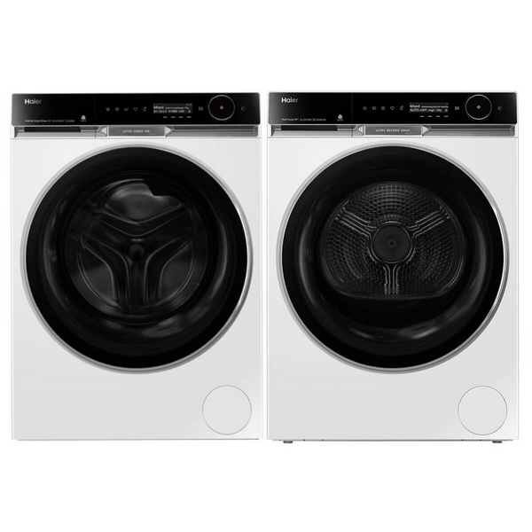 Haier 600 Series 12kg Front Load Washer and 10kg Heat Pump Dryer Laundry Package HWF12PXW2HDHP10PXW1