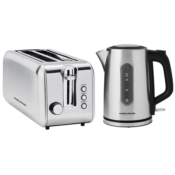 Morphy Richards Equip 1.7L Kettle and 4 Slice Long Slot Toaster MREK17SSMRET24SS