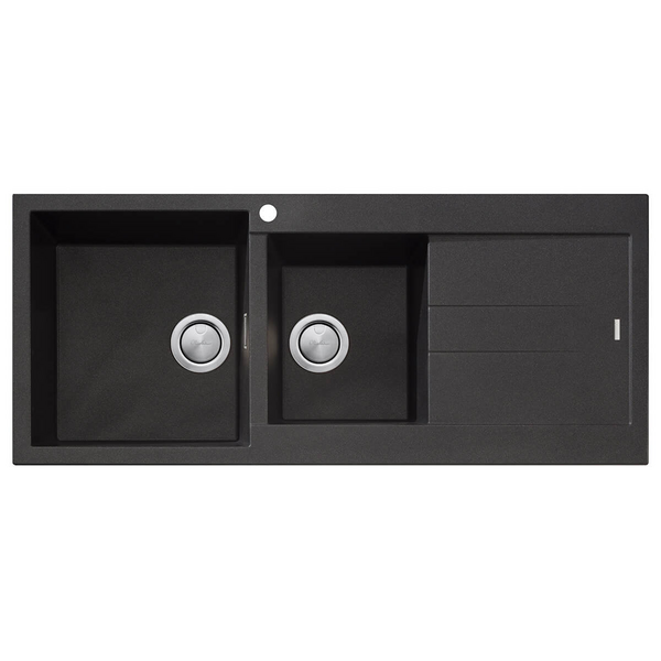 Oliveri Santorini 1 and 3/4 Bowl Topmount Sink with Right Hand Drainer Black ST-BL1511-OF