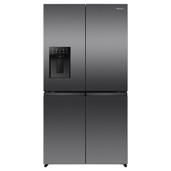 Hisense 640L PureFlex Quad Door Refrigerator with Non-Plumbed Ice and Water Dispenser Dark Stainless Steel HRCD640TBW
