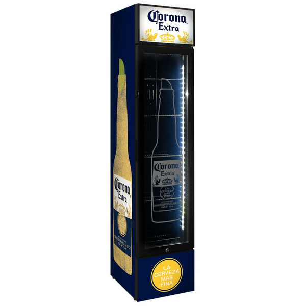 Schmick 160L Corona Beer Licensed Skinny Upright Bar Fridge SS-P160-CORONA