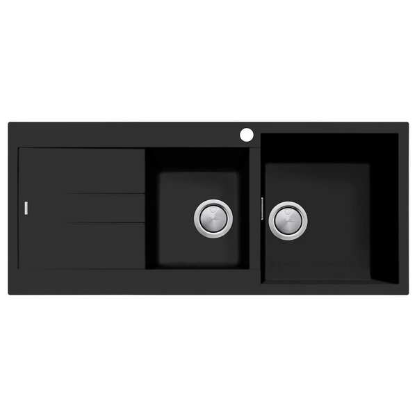 Oliveri Santorini 1 and 3/4 Bowl Topmount Sink with Left Hand Drainer Matte Black ST-MB1512-OF