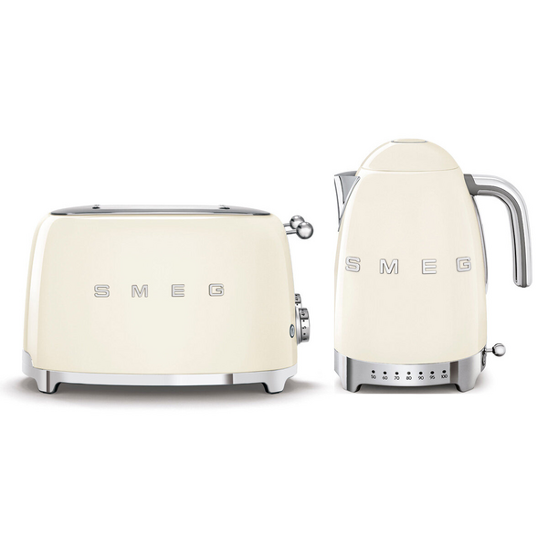 Smeg Temperature Control Kettle and Four Slice Toaster Breakfast Pack Cream KLF04CRAUTSF03CRAU