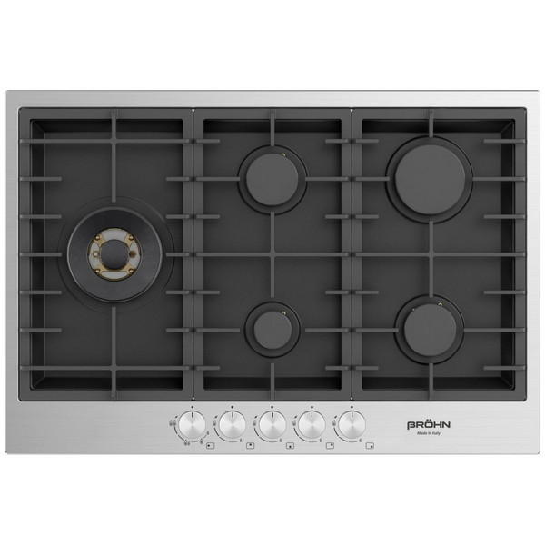 Brohn 75 cm Gas Cooktop Stainless Steel with Black Emamelled Inner Panel BRGC756BSF