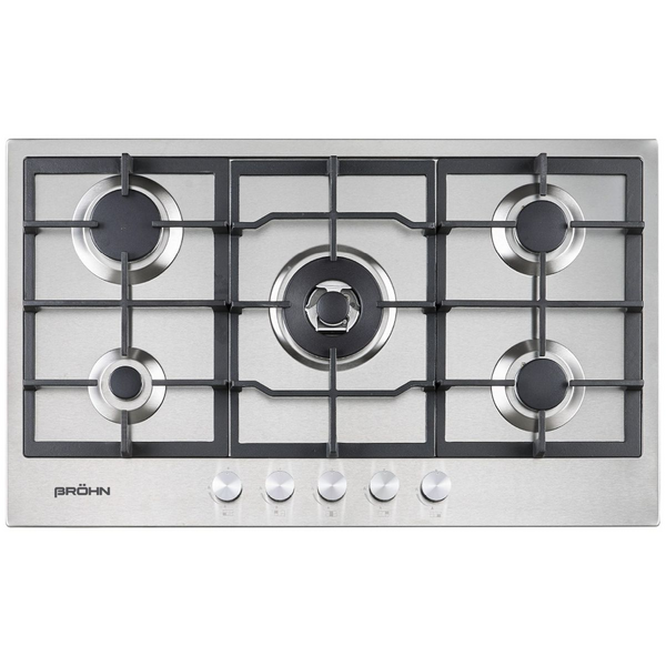 Brohn 90cm 5 Burner Natural Gas Cooktop Stainless Steel BRGC9001SS