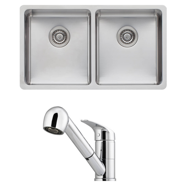 Oliveri Sonetto Double Bowl Sink and London Chrome Pull Out Tap Pack LON580FCR-PSN63TU