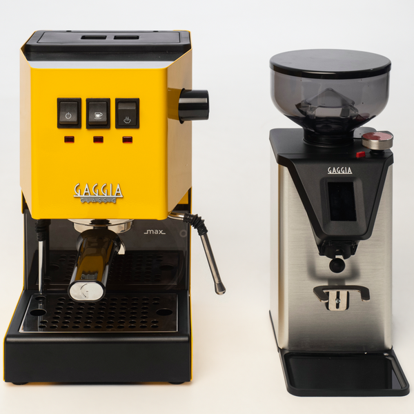Gaggia Classic E24 Yellow Coffee Machine & Coffee Grinder Package DMGNCEVOYELBUN