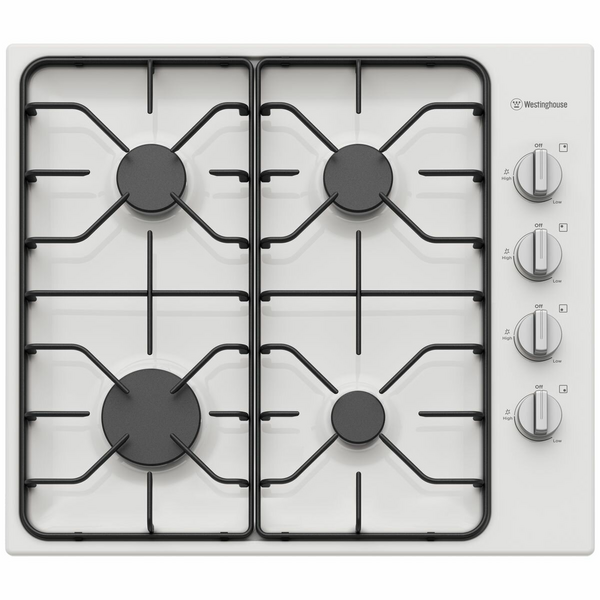 Westinghouse 60cm 4 Burner Natural Gas Cooktop White Enamel WHG640WC