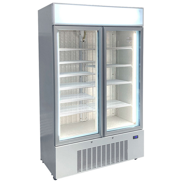 Schmick 810L Upright Glass Two Door Freezer White HUS-F10