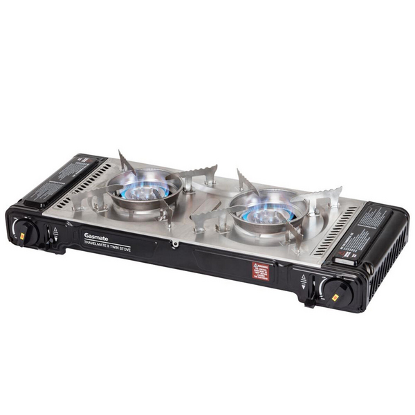 Gasmate Travelmate II Black Deluxe Twin Stove Portable Butane BBQ CS6035
