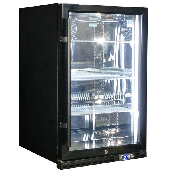 Schmick 164L Under Bench Black Heated Glass Alfresco Bar Fridge SK146R-B-HD