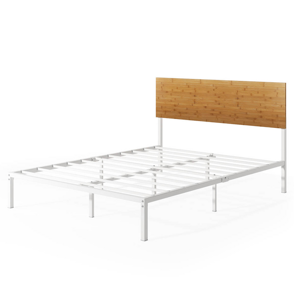 Zinus Figari Double Metal and Bamboo Bed Frame With Adjustable Headboard White AU-FBOBH2-39D
