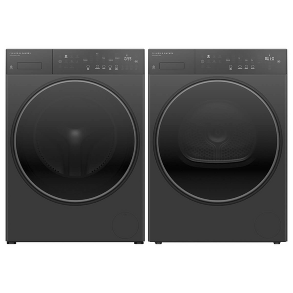 Fisher & Paykel Series 5 12kg Contemporary Front Load Washer & 10kg Heat Pump Dryer Laundry Package Graphite WH1260PG5DH1060PG5