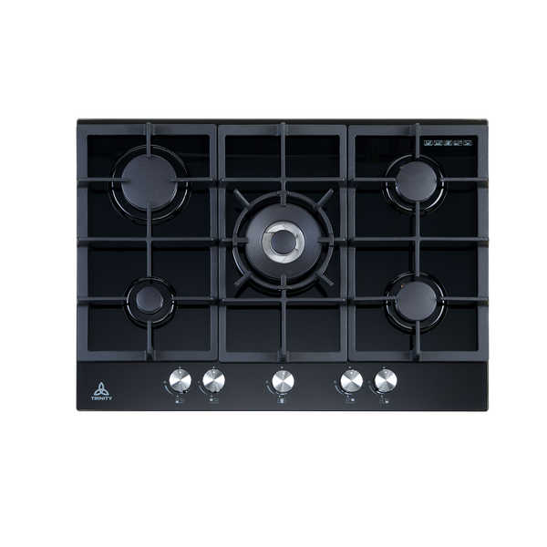 Trinity 70cm Gas Cooktop 5 Burners Black Glass TRG700BK