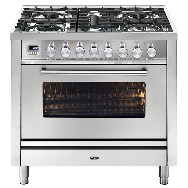 ILVE Professional Plus Series 90cm Dual Fuel Five Burner Oven with Milano Knobs P09PDWE3SS