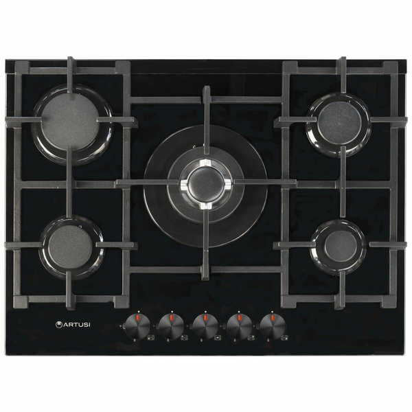 Artusi 70cm Gas Cooktop Tempered Black Glass CAGH7000B