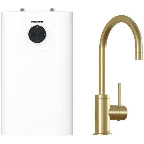 Stiebel Eltron SNU 10 PLUS with Gooseneck Gold Mixer 208195