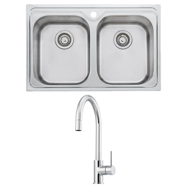 Oliveri Diaz Double Bowl Sink and Venice Chrome Pull Out Tap Pack VE520FCR-PDZ23TU