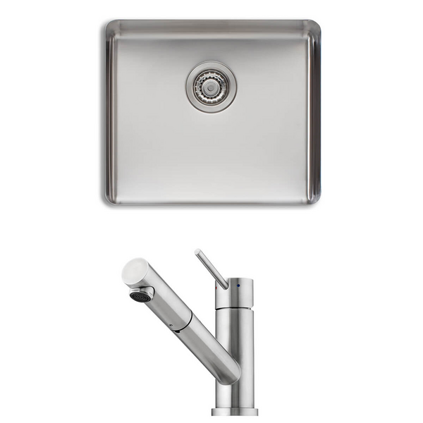 Oliveri Sonetto Single Bowl Sink and Essente Pull Out Tap Pack SS31615SN1050U