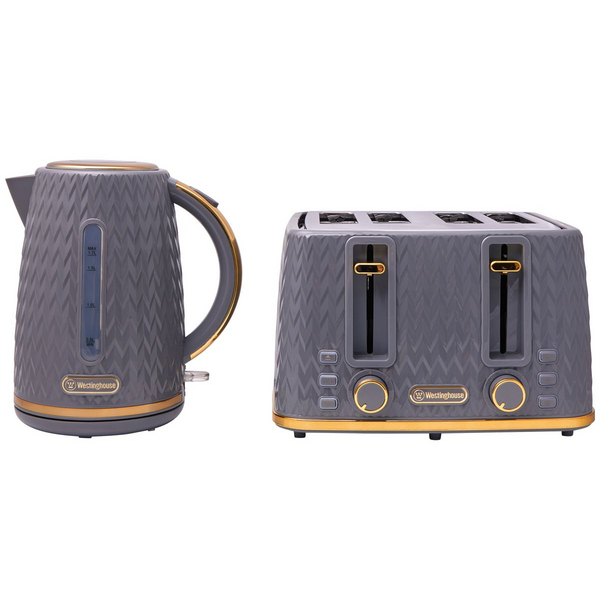 Westinghouse Kettle and Toaster Pack Grey Gold 1.7L Kettle, 4 Slice Toaster WHKTPK13GG