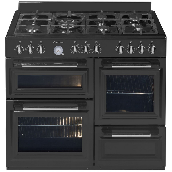 Artusi 100cm Dual Fuel Matte Black Freestanding Oven AFGR1047B