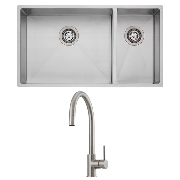 Oliveri Spectra 1 and 1/2 Bowl Sink and Venice Brushed Nickel Pull Out Tap Pack VE520FBN-PSB35SS
