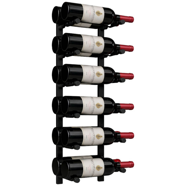 KingsBottle 12 Bottle Offset Peg Metal Rail Wall-Mounted Wine Rack RAIL0684-WPH02MBK