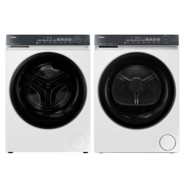 Haier 500 Series 9.5kg Front Load Washer and 8kg Heat Pump Dryer Laundry Package HWFS95NW1HDHPS80NW1