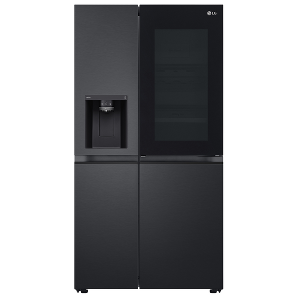 LG 635L Side by Side InstaView Fridge with Ice & Water Dispenser Matte Black GS-V600MBLC