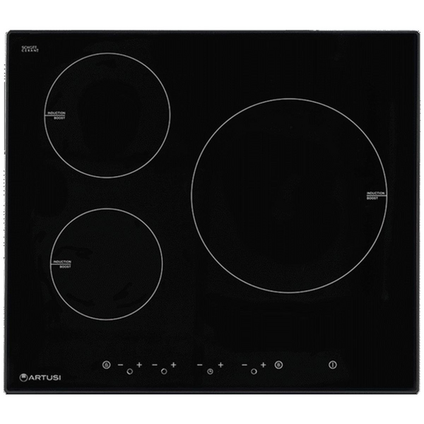 Artusi 60cm Induction Cooktop 3 Zone with Boost function Black CAID636B