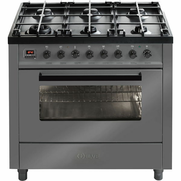 ILVE 90cm Grigio Lusso Freestanding Dual Fuel Oven/Stove L096WMP/GRD