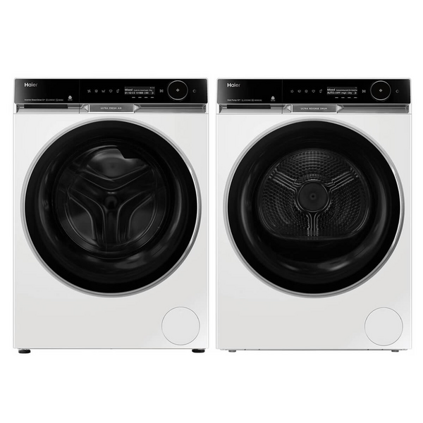 Haier 600 Series 12kg Front Load Washer and 10kg Heat Pump Dryer Laundry Package HWF12PXW1HDHP10PXW1
