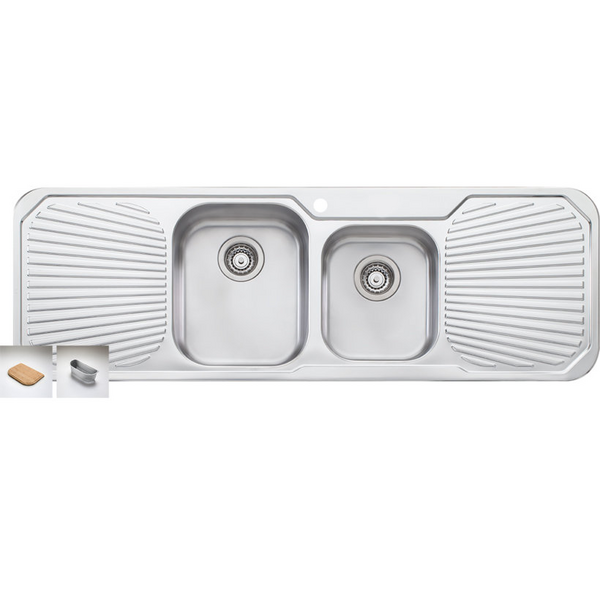 Oliveri Petite 1 and 3/4 Bowl Topmount Sink with Double Drainer PE341-3TH