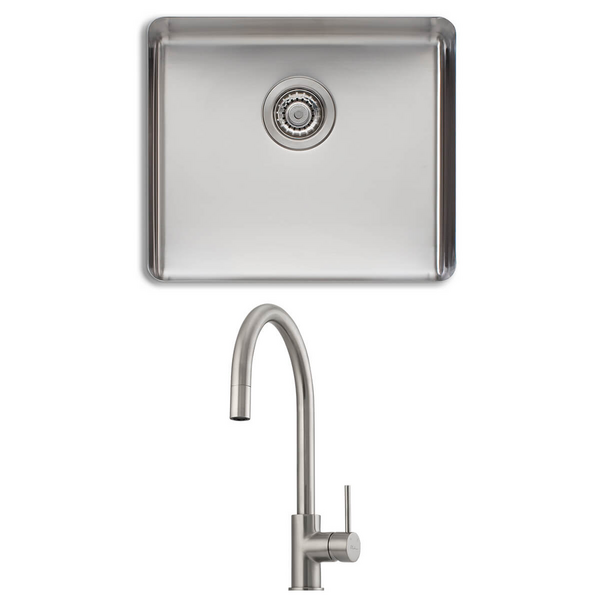 Oliveri Sonetto Single Bowl Sink and Venice Brushed Nickel Pull Out Tap Pack VE520FBN-PSN1050U