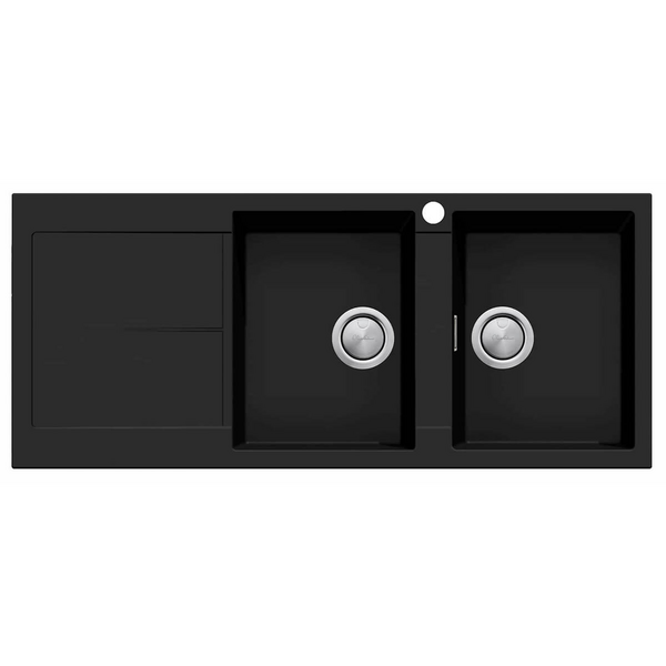 Oliveri Santorini Double Bowl Topmount Sink with Left Hand Drainer Matte Black ST-MB1517-OF