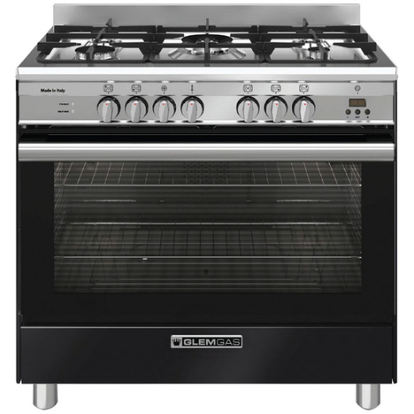 Glem Gas GlemGas 90cm Matte Black Natural Gas Freestanding Oven with Electric Grill GA965GGMB