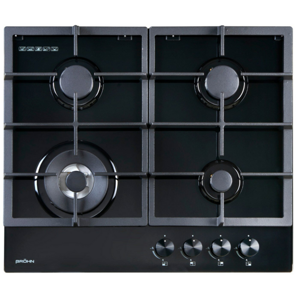 Brohn 60cm 4 Burner Gas Glass Cooktop BRGC6001BLK