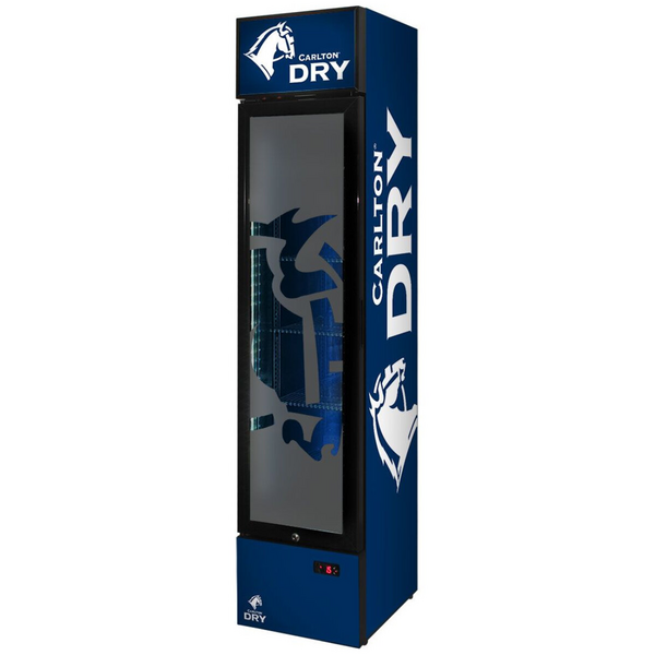 Schmick 160L Carlton Dry Licensed Skinny Upright Bar Fridge SS-P160-DRY