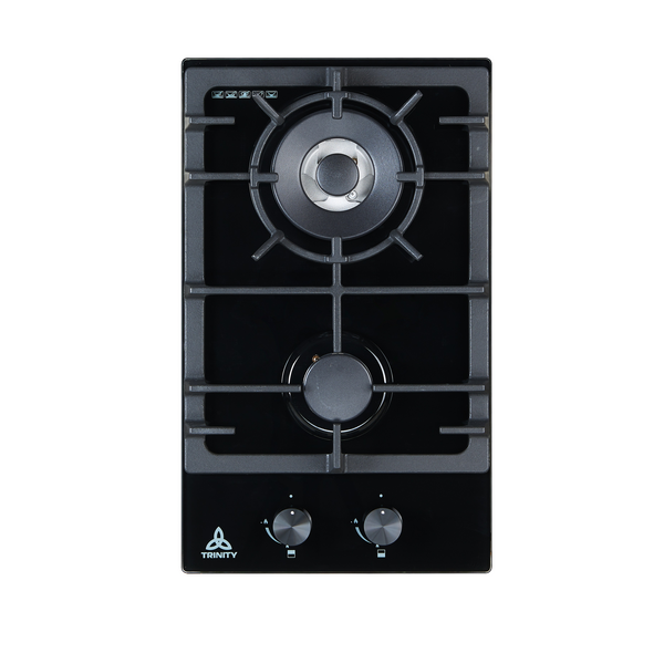 Trinity 30cm Gas Cooktop 2 Burners Black Glass TRG302BK