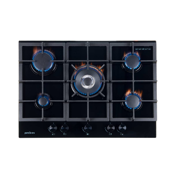 Brohn 70cm Natural Gas Cooktop Tempered Glass Black BRG7000BLK