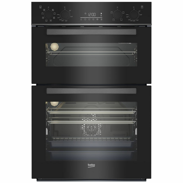 Beko 60cm Multifunction Built-in Double Oven- Black Glass BBO6811DDX