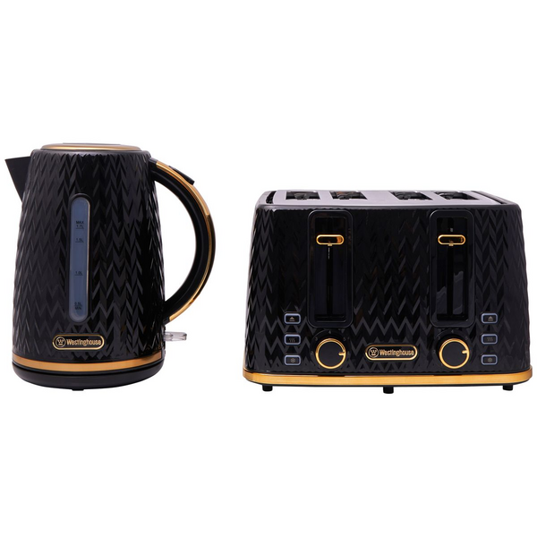 Westinghouse Kettle and Toaster Pack Black Gold 1.7L Kettle, 4 Slice Toaster WHKTPK13KG
