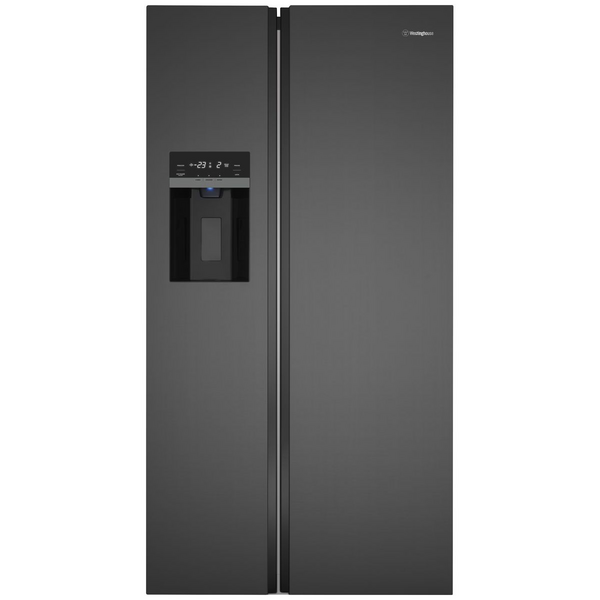 Westinghouse 596L Side By Side Fridge with Plumber Water Dispenser and Ice Maker Matte Black WSE6670BA
