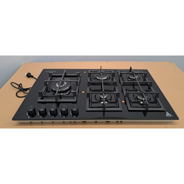 Trinity 90cm Gas Cooktop 5 Burners Black Tempered Glass TRG900BK