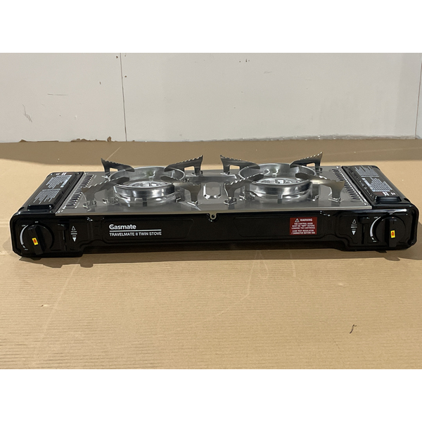 Gasmate Travelmate II Black Deluxe Twin Stove Portable Butane BBQ CS6035