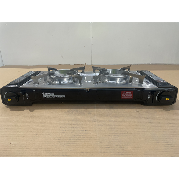 Gasmate Travelmate II Black Deluxe Twin Stove Portable Butane BBQ CS6035