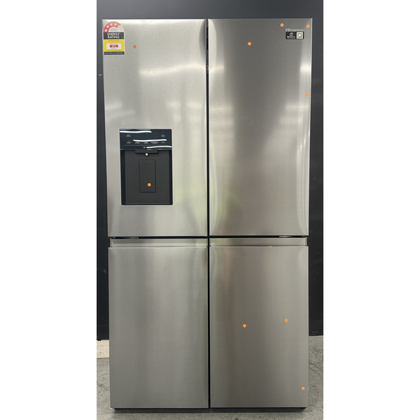 Hisense 640L PureFlex Quad Door Refrigerator with Non-Plumbed Ice and Water Dispenser Dark Stainless Steel HRCD640TBW