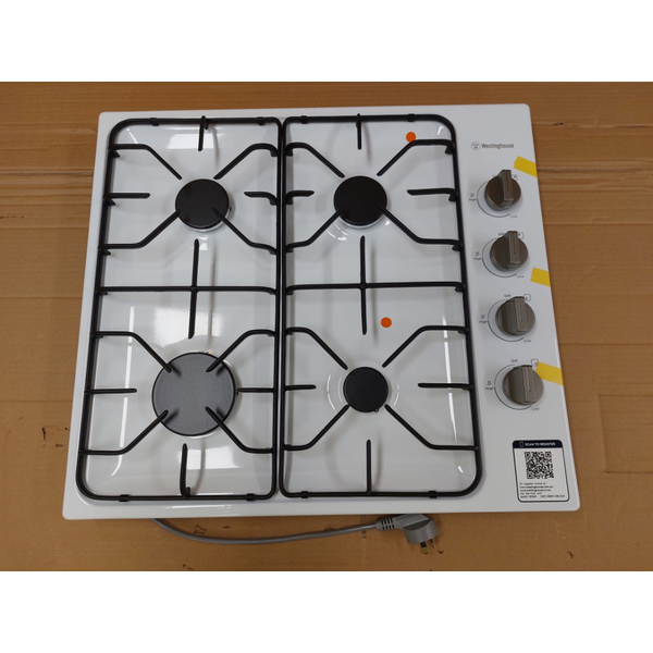 Westinghouse 60cm 4 Burner Natural Gas Cooktop White Enamel WHG640WC