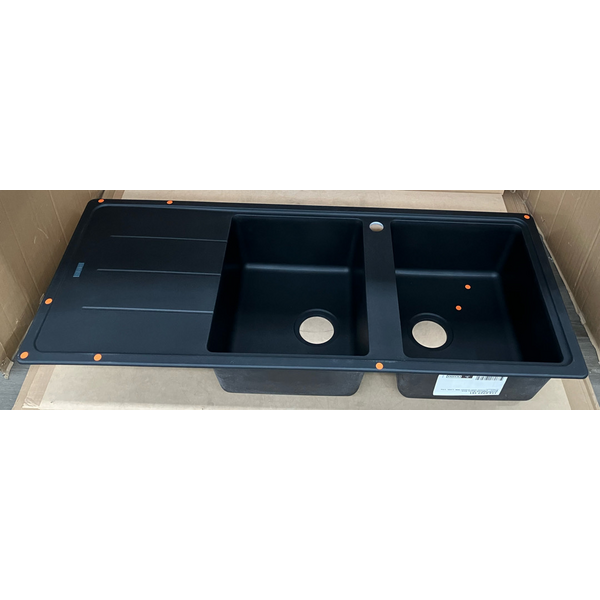 Franke Basis Double Bowl Topmount Sink with Left Hand Drainer with Rollamat - Matte Black BFG621MBLHD